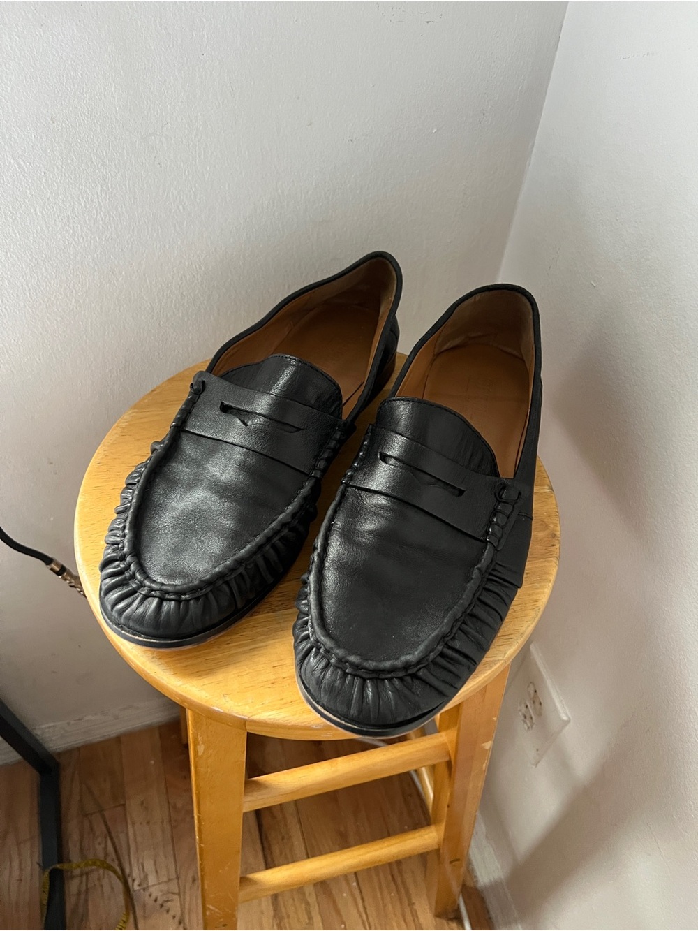 Steve Madden Men’s QUINCEY BLACK LEATHER Loafers Shoes Ruched Size 10.5 Fits 11